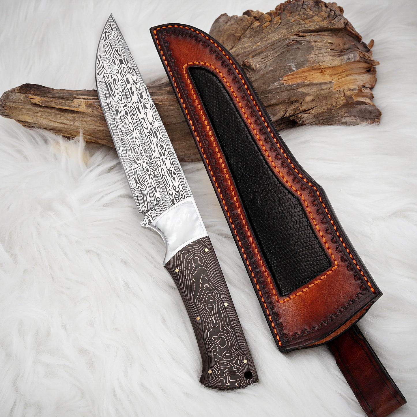 Custom Hunting Knife in Powder Damasteel with Carbon Fiber