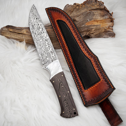 Custom Hunting Knife in Powder Damasteel with Carbon Fiber