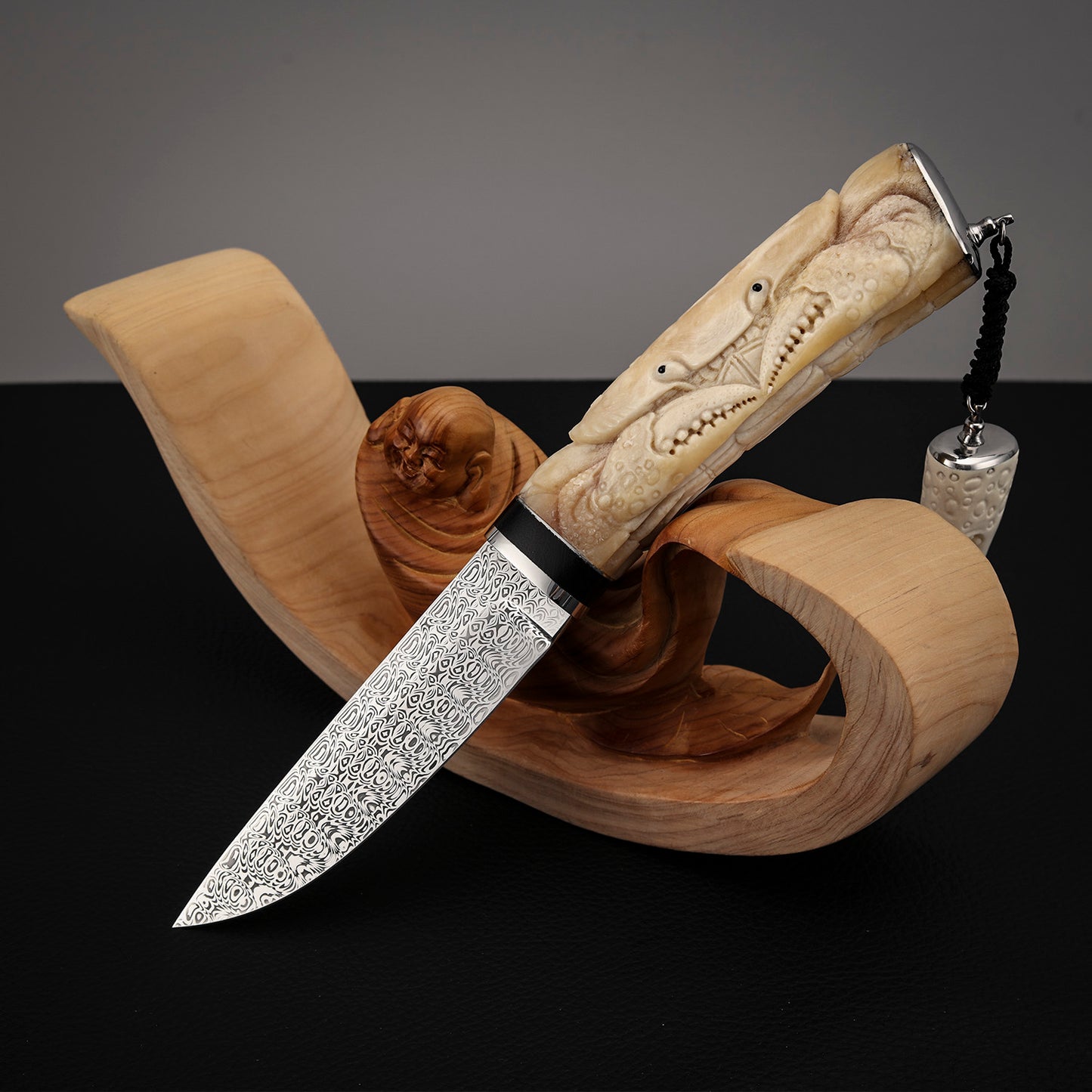 Crab Knife Damasteel Antler Handle