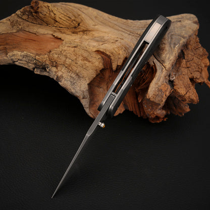 Tanto Folding Knife, Wootz Steel, Carbon Fiber