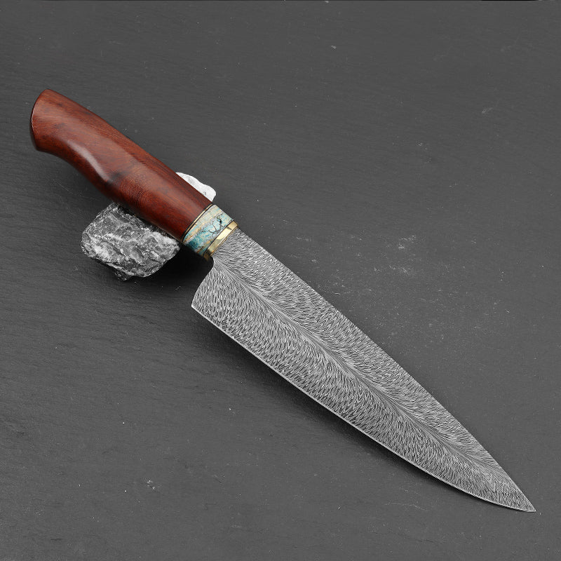 Custom Feather Damascus Steel Chef Knife