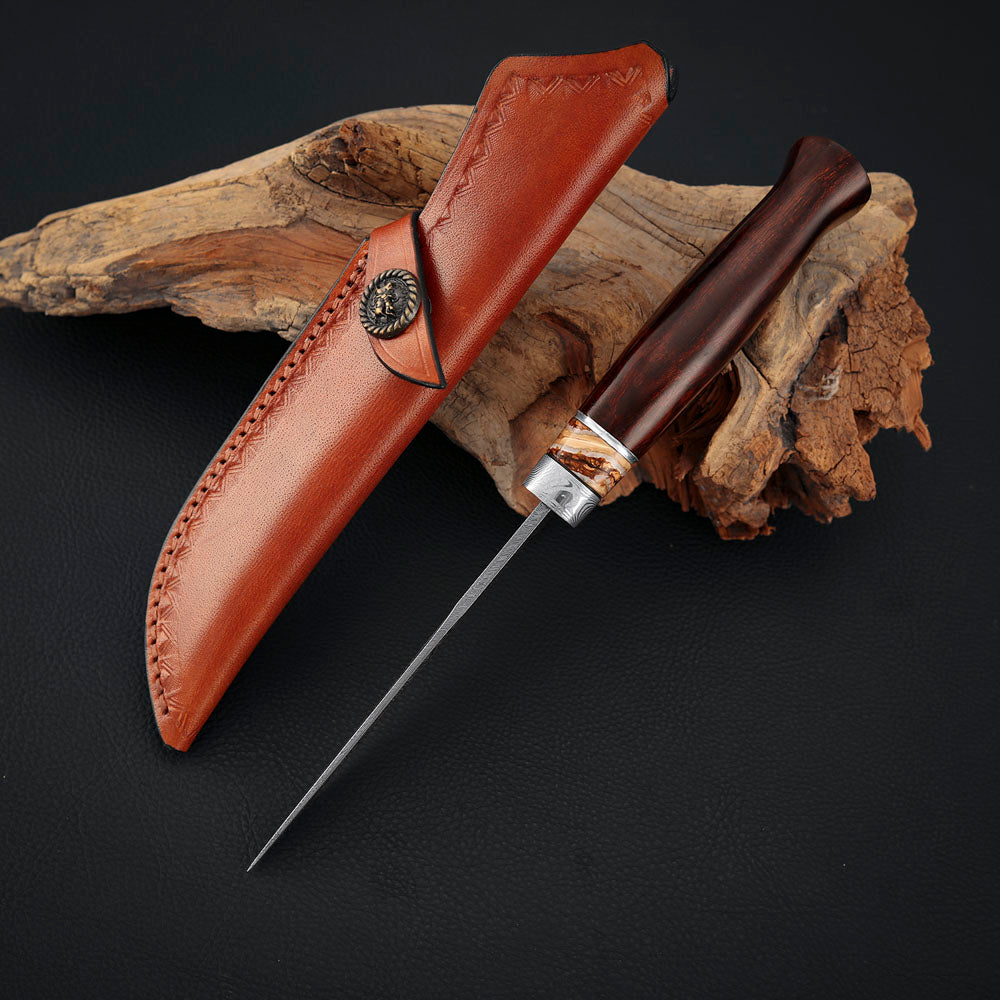 Hunting Custom Knife in Damasteel, Ironwood