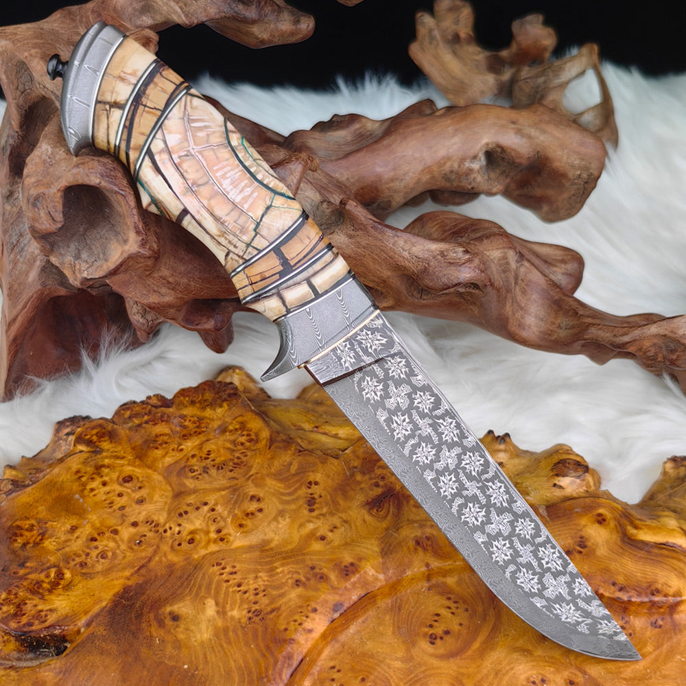 Mosaic Damascus Hunter with Mammoth Tooth