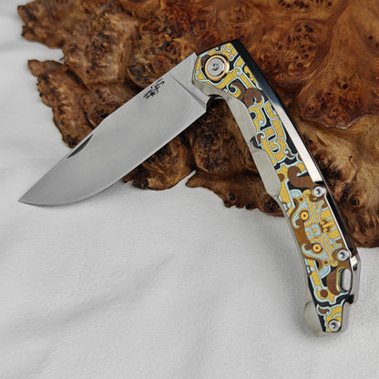 Vanax Steel Pocket Knife Titanium 3D Coloured Sculpting