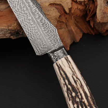 Custom Hunter in Feather Damascus with Buckhorn