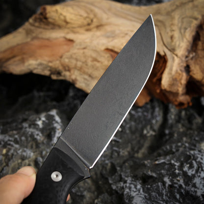 Wootz Steel 4.9 Inch Fixed Blade Knife, DLC Coating, Carbon Fiber