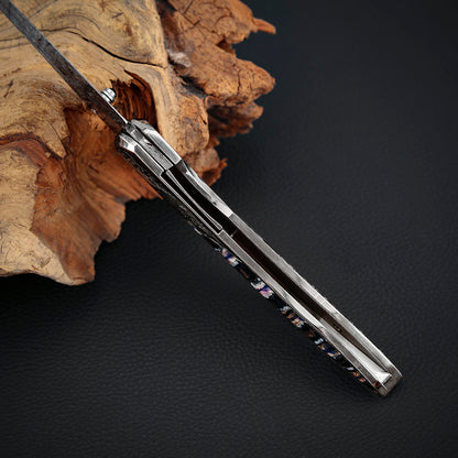 Custom Engraved Liner Lock Folder, Powder Damasteel