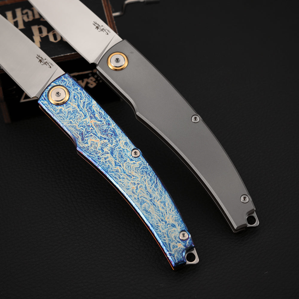 Slip Joint Knife Vanax Steel 3.46" Leaf Shape Blade Titanium