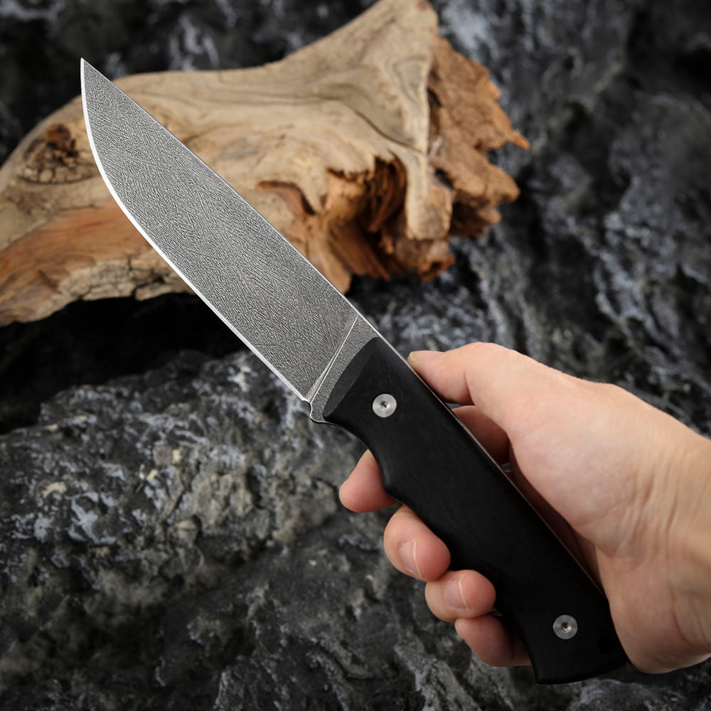 Wootz Steel 4.9 Inch Fixed Blade Knife Carbon Fiber