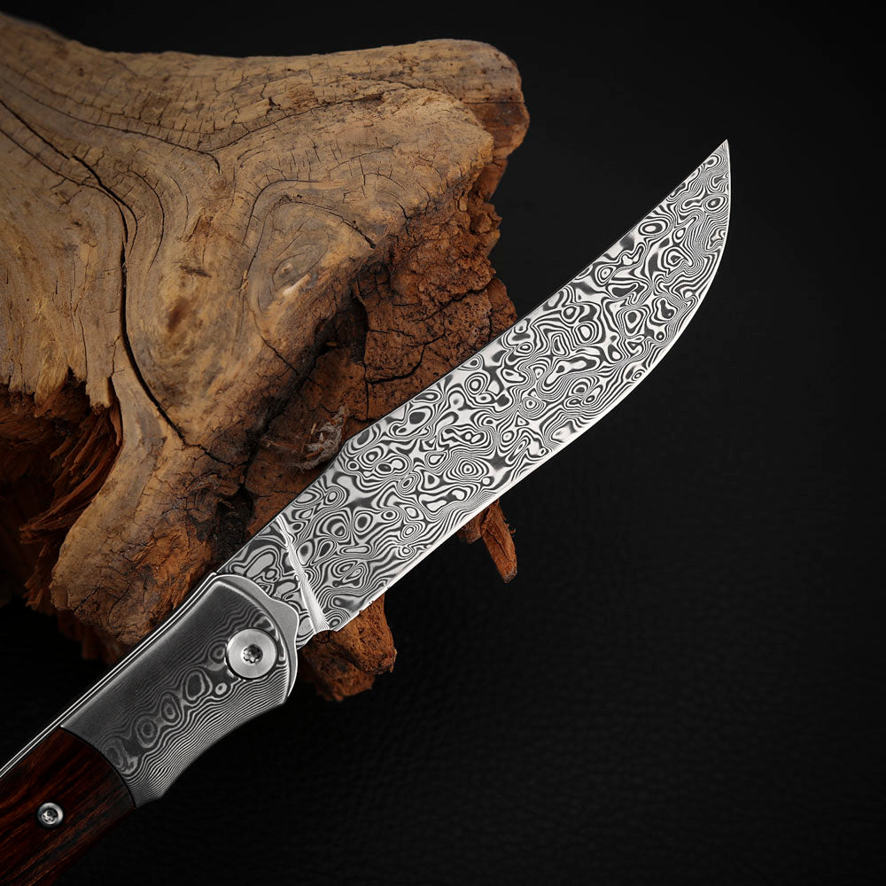 3.3 Inch Clip Point Slip Joint Pocket Knife, Damascus Steel