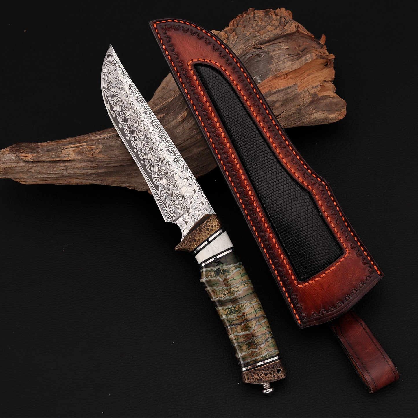Mars Custom Fixed Blade Knife in Damasteel with Mammoth Tusks