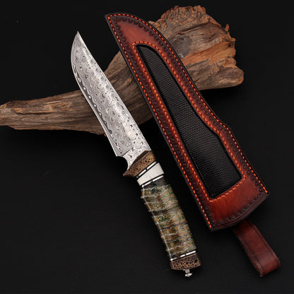 Mars Custom Fixed Blade Knife in Damasteel with Mammoth Tusks