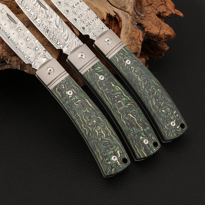 Slip Joint Pocket Knife in Damasteel with Carbon Fiber