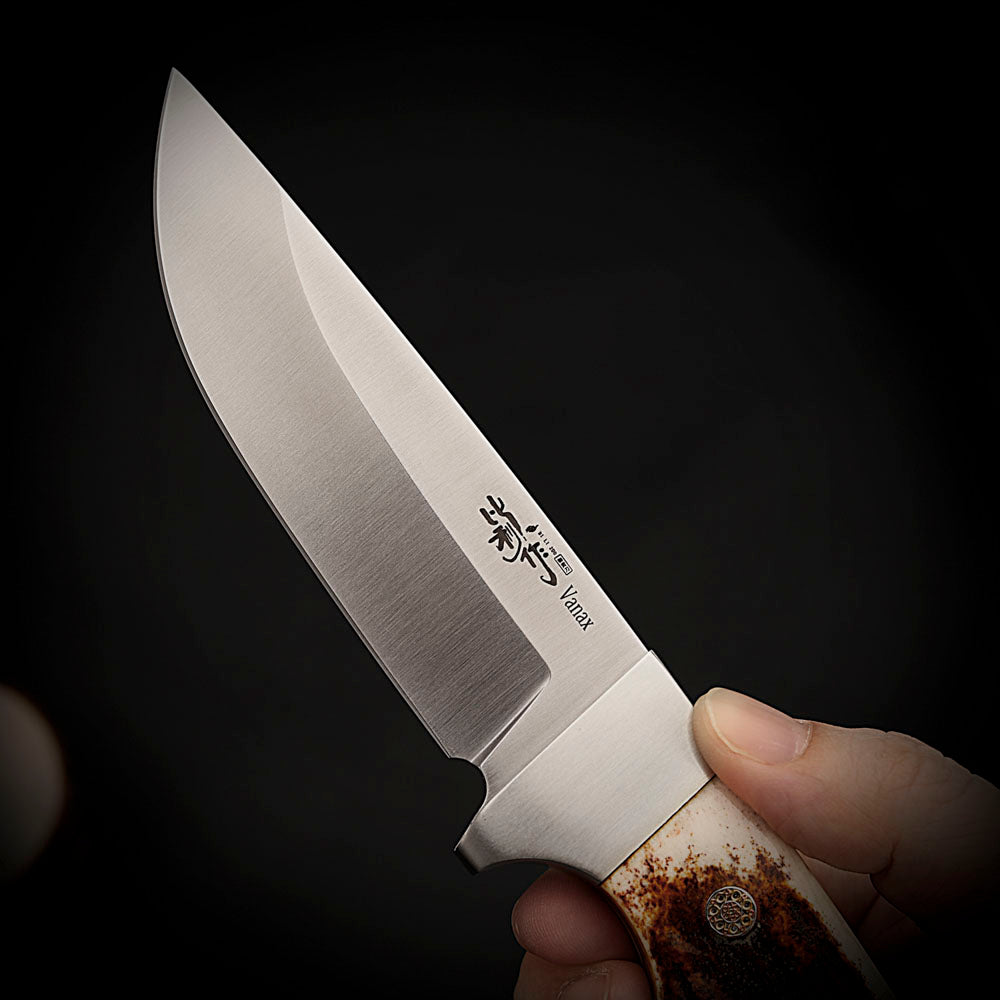 3.5" Fixed Blade Knife Full Tang Vanax Steel with Buckhorn