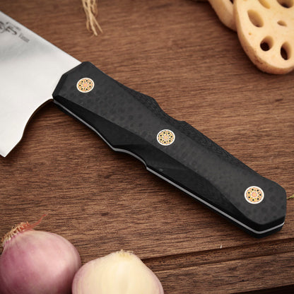 Nakiri Knife Vanax Steel 7 Inch Convex Grind Carbon Fiber