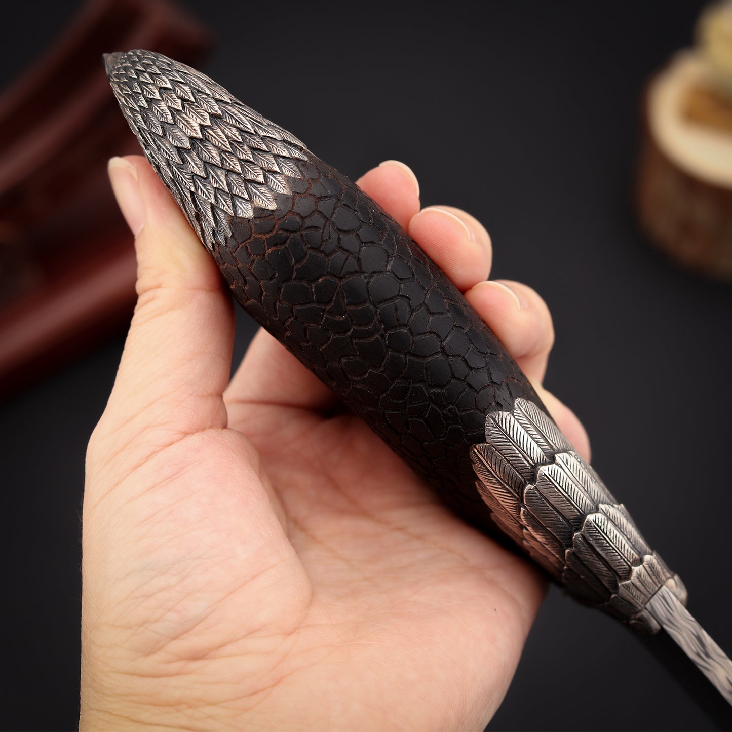 Silver Eagle Fixed Blade Knife in Damasteel