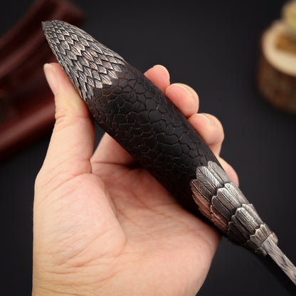 Silver Eagle Fixed Blade Knife in Damasteel