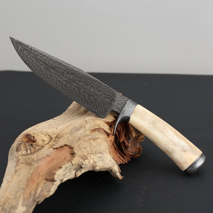 Customs Hunting Knife, Hand-forged Mosaic Damascus Steel