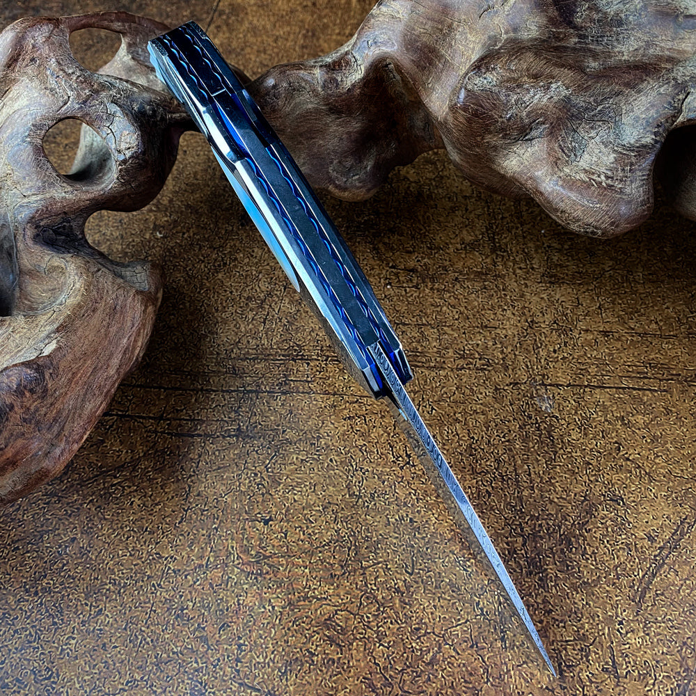 Lockback Folder Inlaid with Mother of Pearl, Damasteel