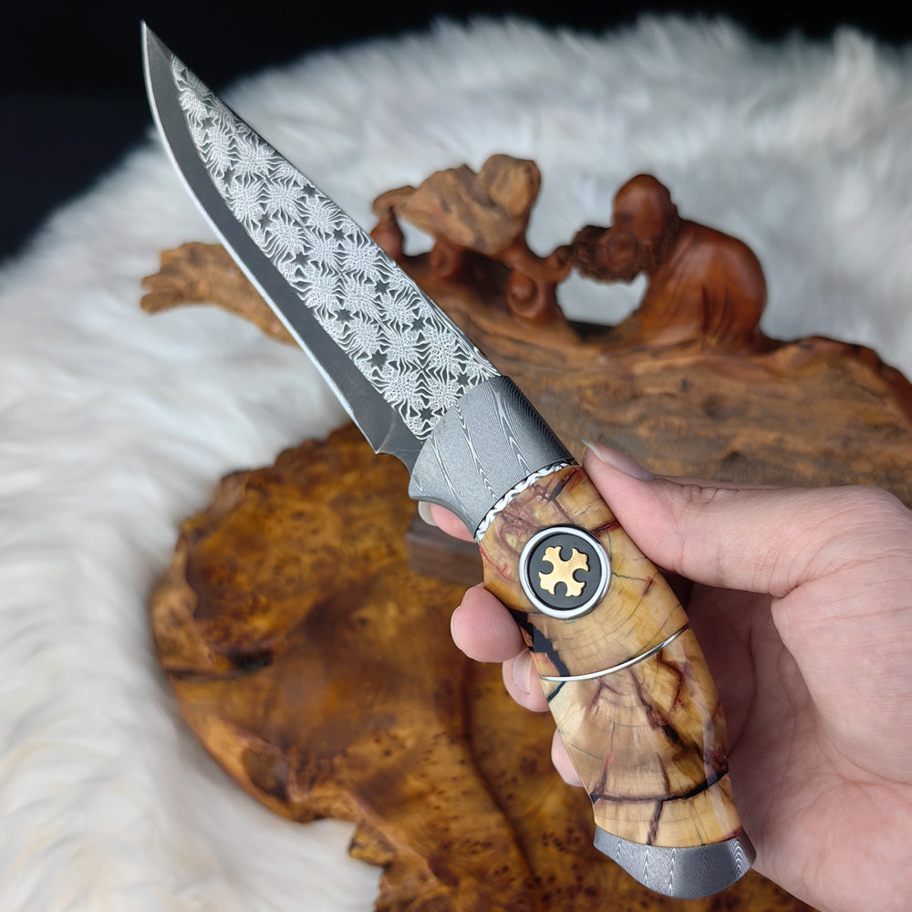 Hand Forged and Welded Mosaic Damascus Hunting Knife