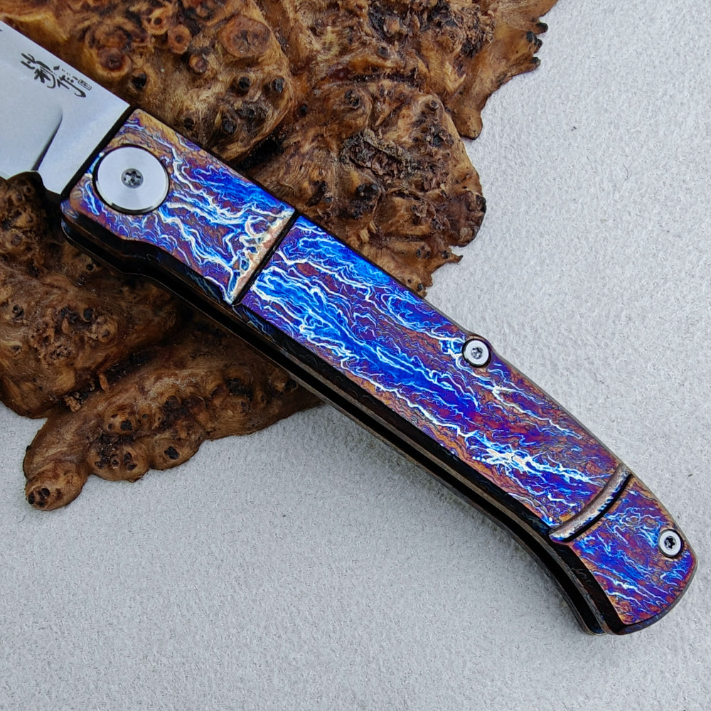 Slip Joint Pocket Knife (3.15" Vanax Steel) Lightning Strike Anodized Titanium