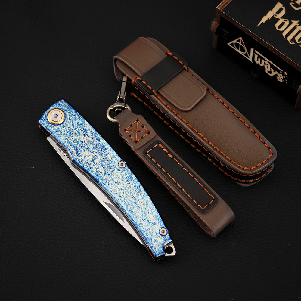 Slip Joint Knife Vanax Steel 3.46" Leaf Shape Blade Titanium