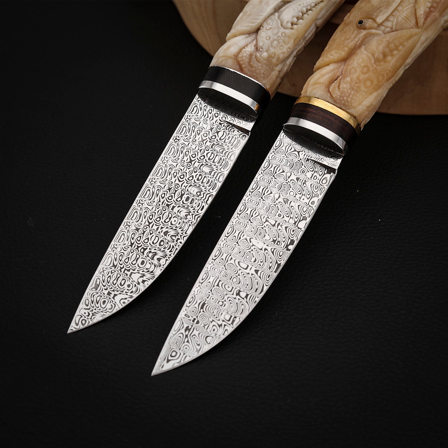 Crab Knife Damasteel Antler Handle