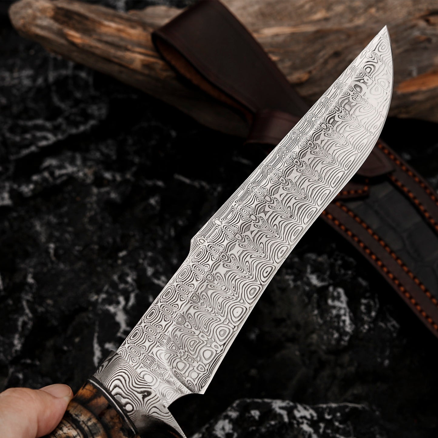 Custom Bowie Knife 6.3" Powder Damascus Steel