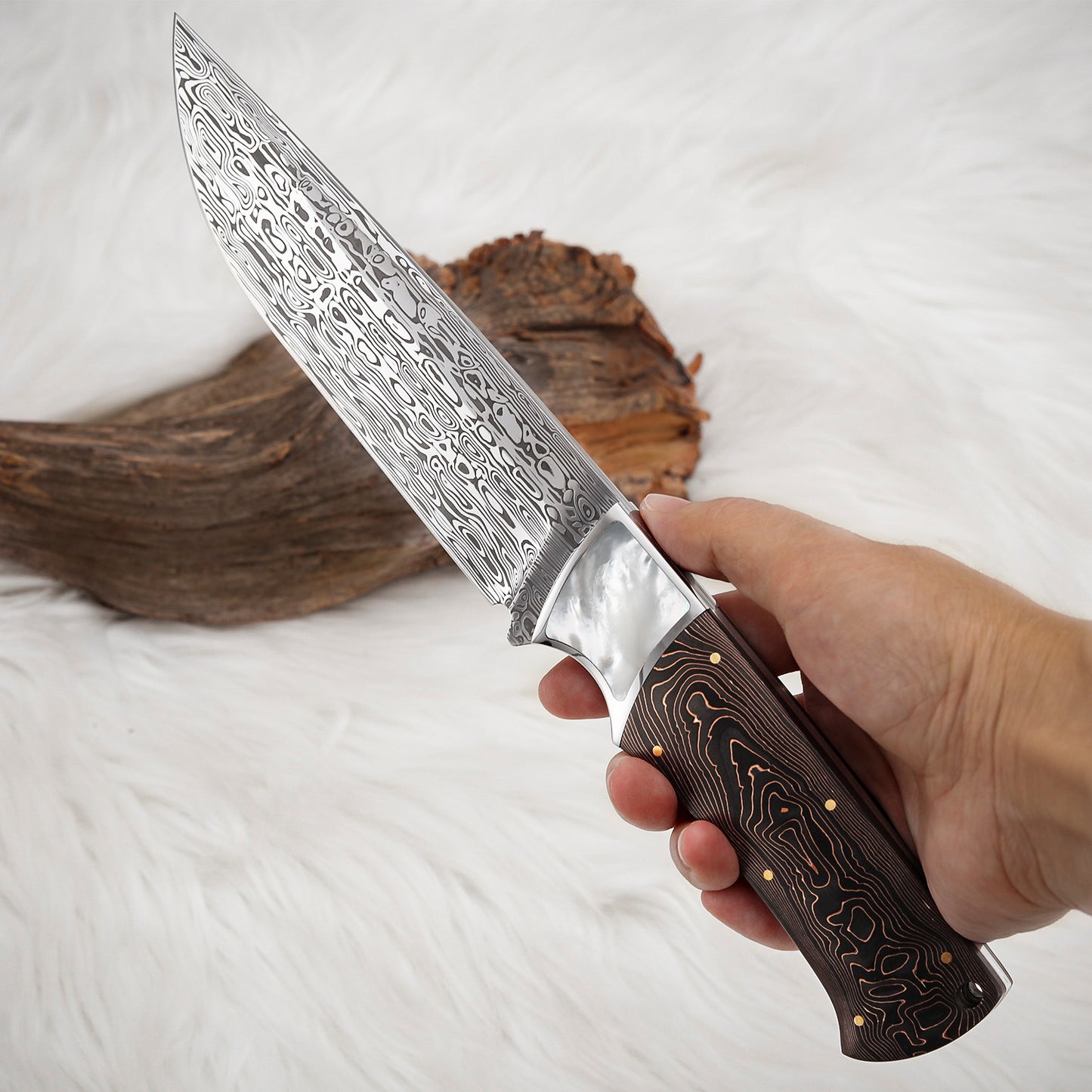 Custom Hunting Knife in Powder Damasteel with Carbon Fiber