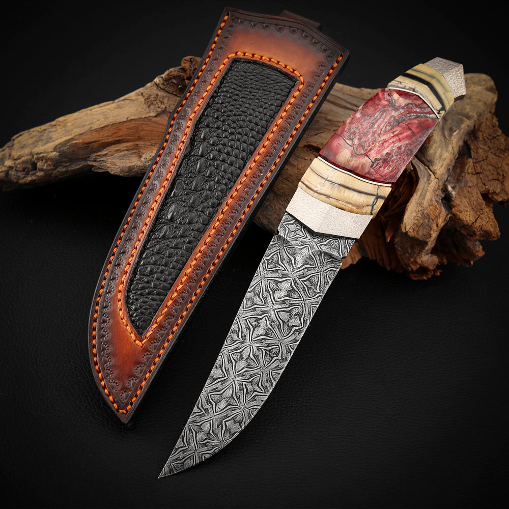 Mosaic Damascus Puukko Mammoth Tusks Handle
