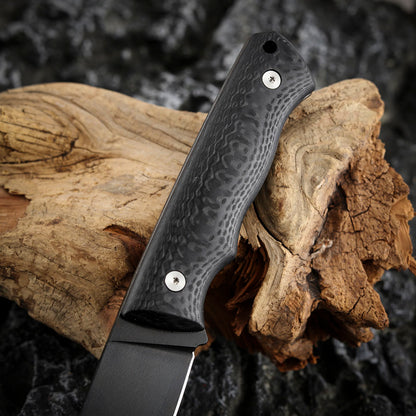 Wootz Steel 4.9 Inch Fixed Blade Knife, DLC Coating, Carbon Fiber