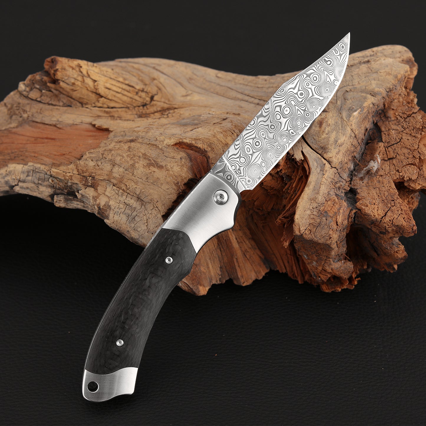 3 Inch Slip Joint Pocket Knife, Damascus Steel, Ironwood
