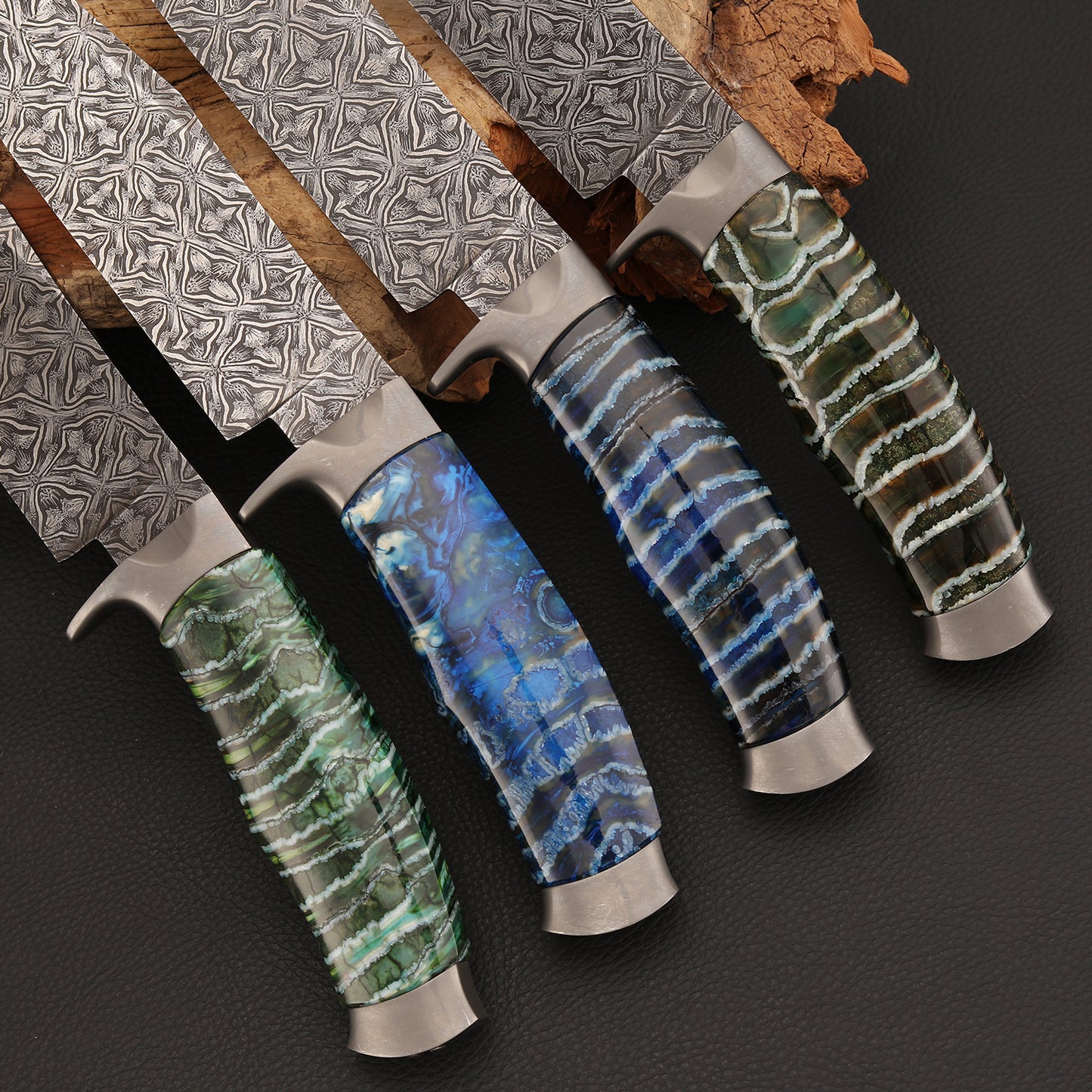 Custom Hunter in Mosaic Damascus with Mammoth Tusks
