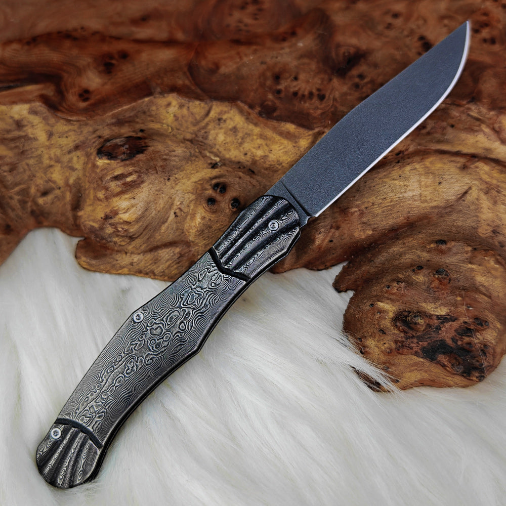 Wootz Steel Pocket Knife with Damascus Handle