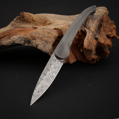 Liner Lock Front Flipper Folding Knives in Damascus with Titanium