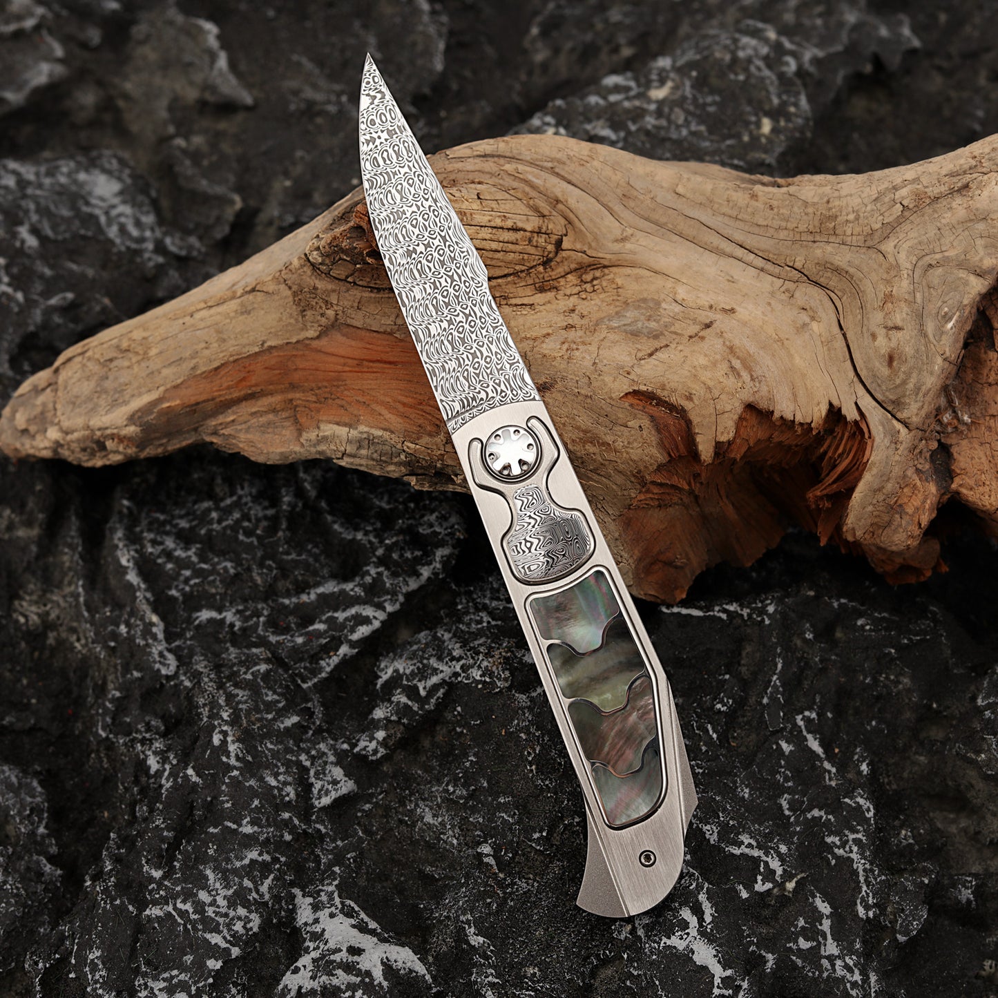 Custom Button Lock Folding Knife Forged Damascus Steel