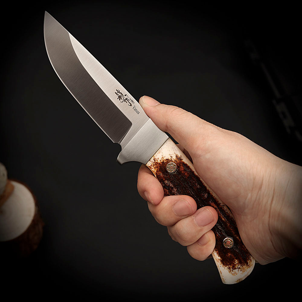 3.5" Fixed Blade Knife Full Tang Vanax Steel with Buckhorn