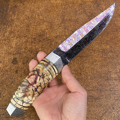 Mosaic Damascus Hunter with Mammoth Tusks