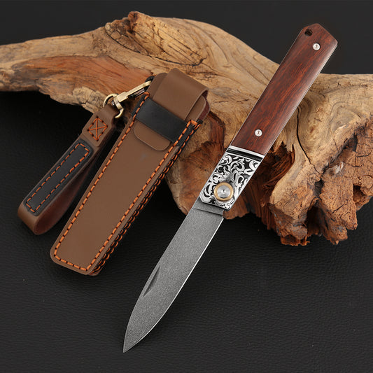 3.5 Incn Slip Joint Pocket Knife Wootz Steel, Ironwood & Carbon Fiber