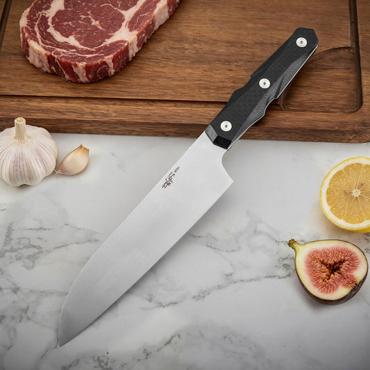 7 Inch Chef's Santoku Knife, M390 Steel, Carbon Fiber Handle