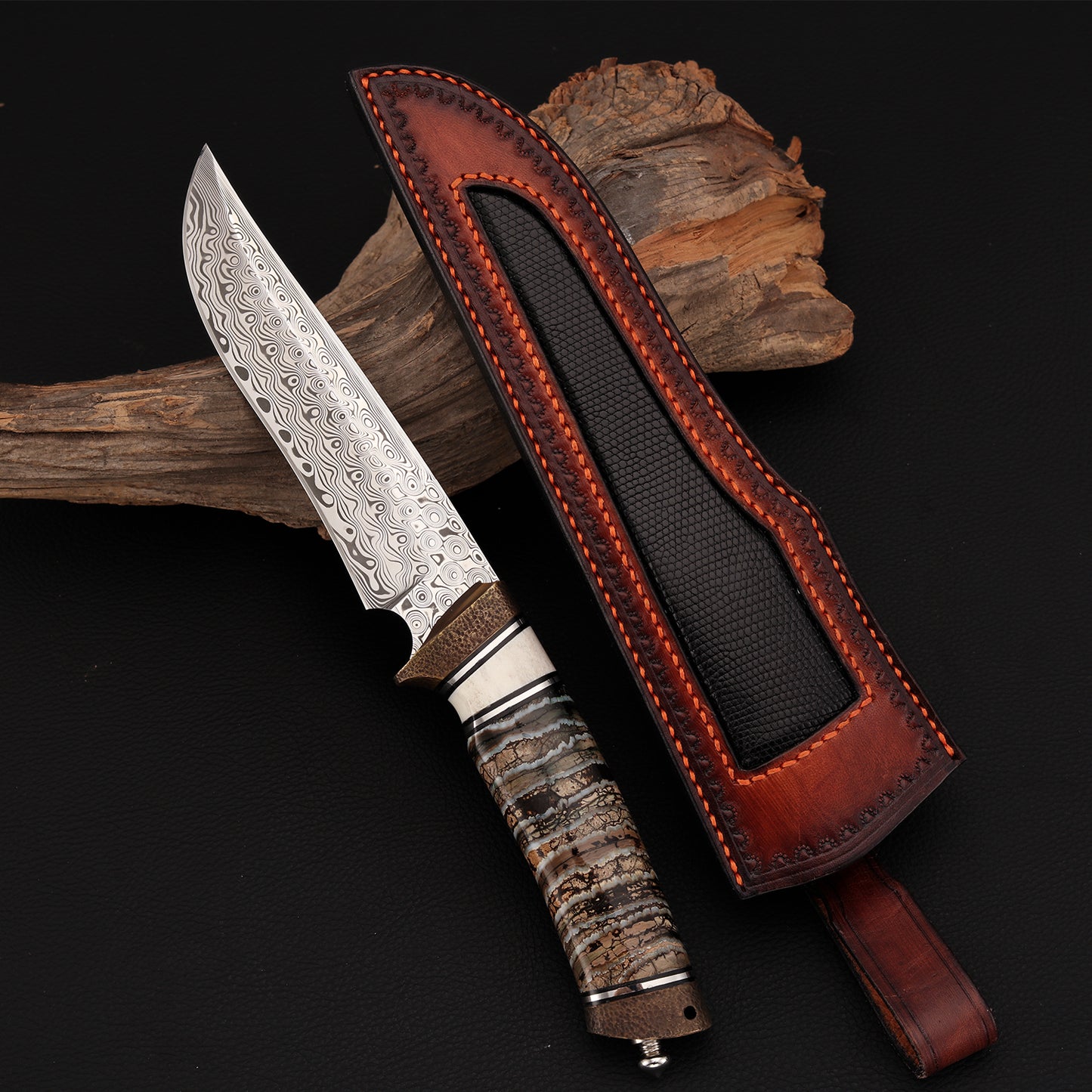 Mars Custom Fixed Blade Knife in Damasteel with Mammoth Tusks