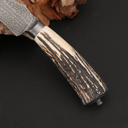 Custom Hunter in Feather Damascus with Buckhorn