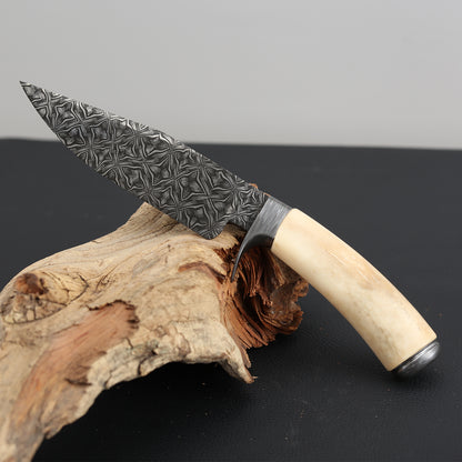 Customs Hunting Knife, Hand-forged Mosaic Damascus Steel