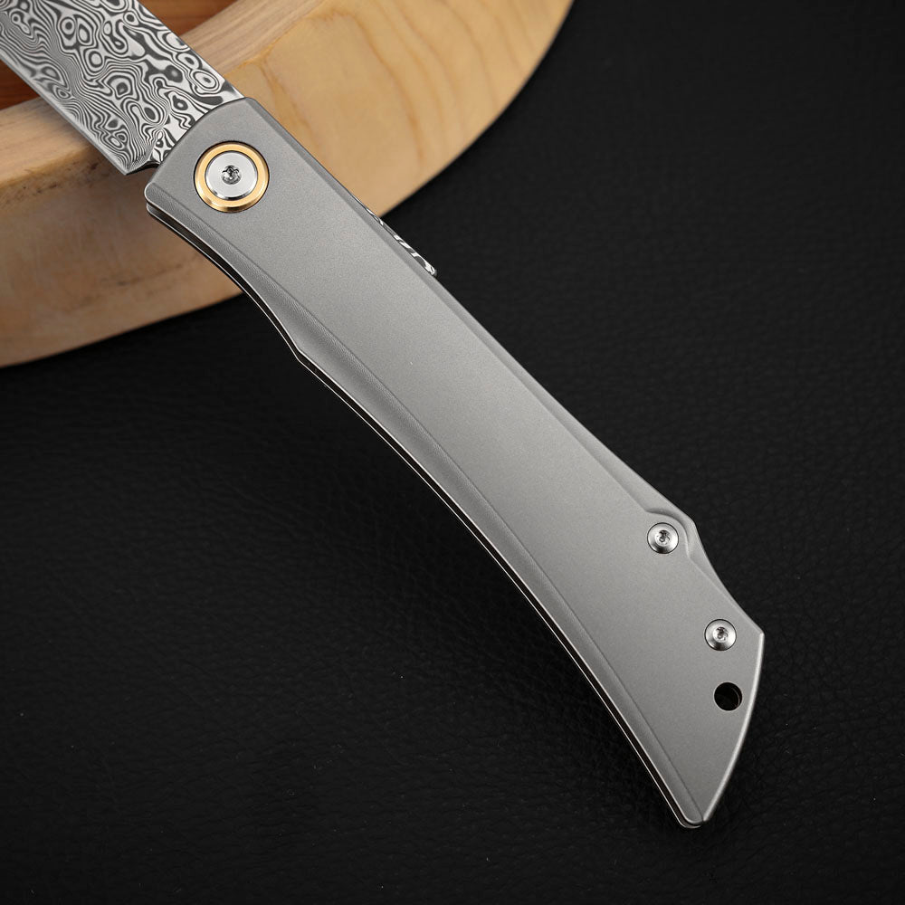 Detent Slip Joint Pocket Knife, Damascus Steel, Titanium