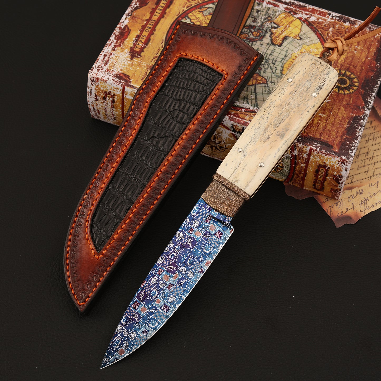 Custom Hunter Mosaic Damascus Mammoth Tusks