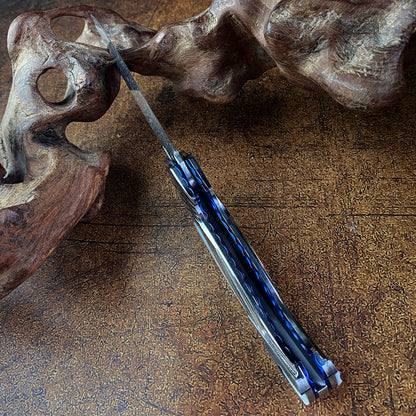 Lockback Folder Inlaid with Mother of Pearl, Damasteel