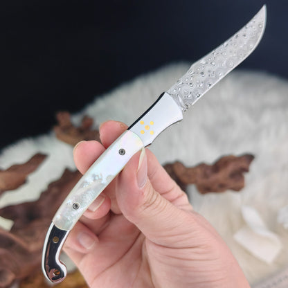 Custom Pocket Knife in Damasteel, Mother of Pearl