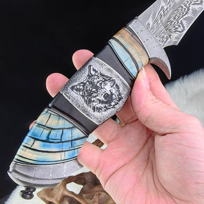 Custom Bowie Knife in Feather Damascus Steel