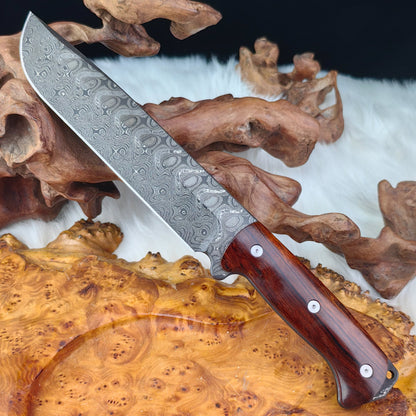 7.5" Machete in Damascus Steel with Ironwood