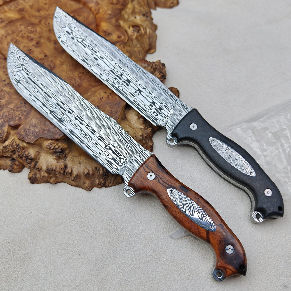 Survival, Camp Knife | 7.3 Inch Damasteel | Carbon Fiber, Ironwood